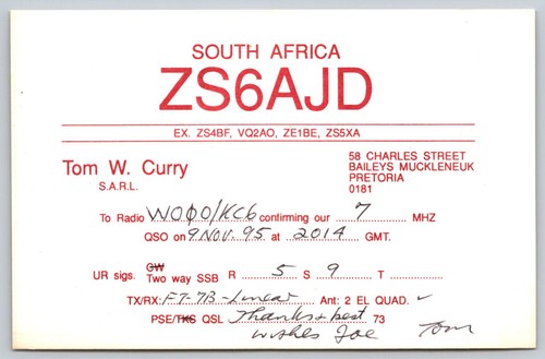 1995 south africa zs6ajd qsl - 1995,